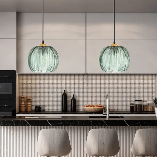 LED Pendant Lights Green Glass Pendant Lighting for Kitchen Island Kitchen Lights Ceiling 1 Pack 110-240V