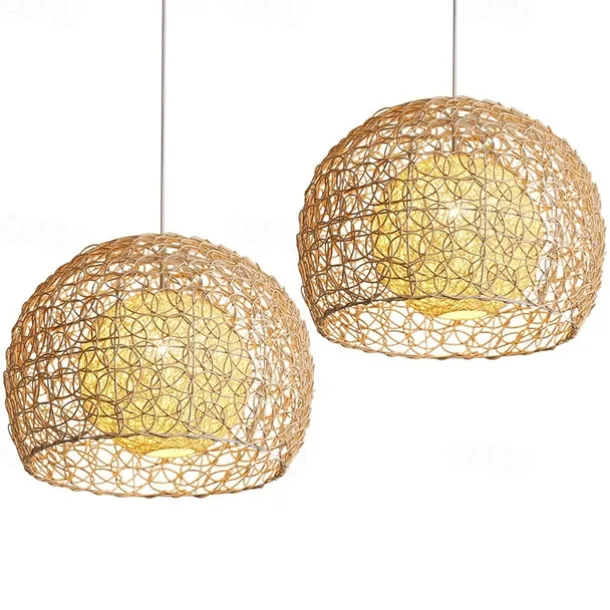 LED Pendnat Light Bamboo Lantern Design Chandelier Retro 25cm Chandelier Ceiling Lighting is Applicable to Living Room Bedroom Restaurant Cafe Bar Restaurant Club