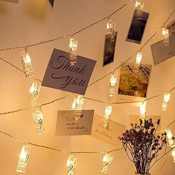 LED Photo Clip Copper String Lights 3M 9.8ft 20 LED Photo Clips Starry Fairy for Christmas Party,Hanging Pictures Cards Bedroom Wall Decorations Home Décor