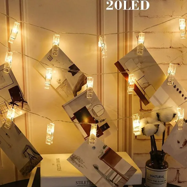 LED Photo Clip Copper String Lights 3M 9.8ft 20 LED Photo Clips Starry Fairy for Christmas Party,Hanging Pictures Cards Bedroom Wall Decorations Home Décor