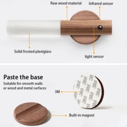 LED PIR Human Motion Sensor Wall Lamp USB Wood Stick Move Night Light Magnetic Corridor Cabinet Wardrobe Light Home Decor Light