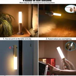 LED PIR Human Motion Sensor Wall Lamp USB Wood Stick Move Night Light Magnetic Corridor Cabinet Wardrobe Light Home Decor Light