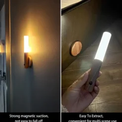 LED PIR Human Motion Sensor Wall Lamp USB Wood Stick Move Night Light Magnetic Corridor Cabinet Wardrobe Light Home Decor Light