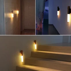 LED PIR Human Motion Sensor Wall Lamp USB Wood Stick Move Night Light Magnetic Corridor Cabinet Wardrobe Light Home Decor Light