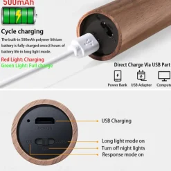 LED PIR Human Motion Sensor Wall Lamp USB Wood Stick Move Night Light Magnetic Corridor Cabinet Wardrobe Light Home Decor Light