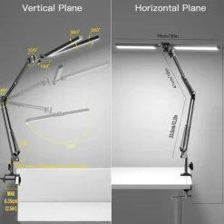 LED Reading Desk Lamp 24W Folding Swing Arm Desk Lamp with Clamp Dimmable Suitable for Workbench Home Eye Care Office Study Shustar