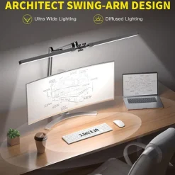 LED Reading Desk Lamp 24W Folding Swing Arm Desk Lamp with Clamp Dimmable Suitable for Workbench Home Eye Care Office Study Shustar