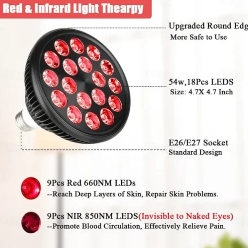 Led Red Light 54w Tripod Light Bulb Physiotherapy Light Par38 Dual Core 660 850nm Red Light Therapy Lamp Near Infrared Combo Bulb for Skin Care, Pain Relief, and Anti-Aging Benefits