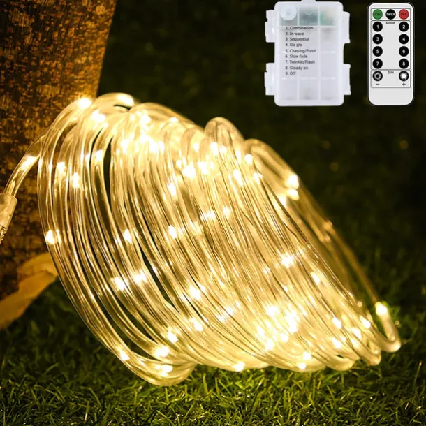 LED Rope Lights LED String Lights Outdoor Waterproof IP65 Christmas Fairy Lights 30m-300Leds 22m-200Leds 12m-100Leds 7m-50Leds 8 Modes Battery Powered Dimmable/Timer with Remote for Party