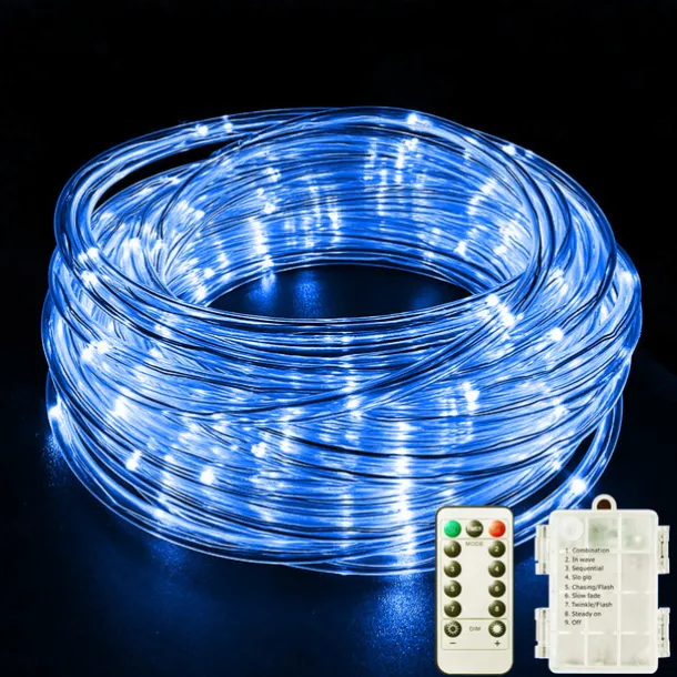 LED Rope Lights LED String Lights Outdoor Waterproof IP65 Christmas Fairy Lights 30m-300Leds 22m-200Leds 12m-100Leds 7m-50Leds 8 Modes Battery Powered Dimmable/Timer with Remote for Party