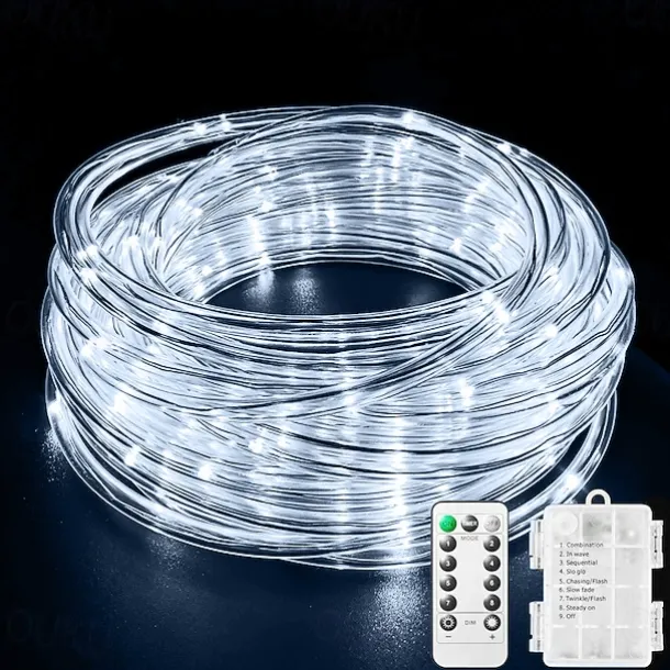 LED Rope Lights LED String Lights Outdoor Waterproof IP65 Christmas Fairy Lights 30m-300Leds 22m-200Leds 12m-100Leds 7m-50Leds 8 Modes Battery Powered Dimmable/Timer with Remote for Party