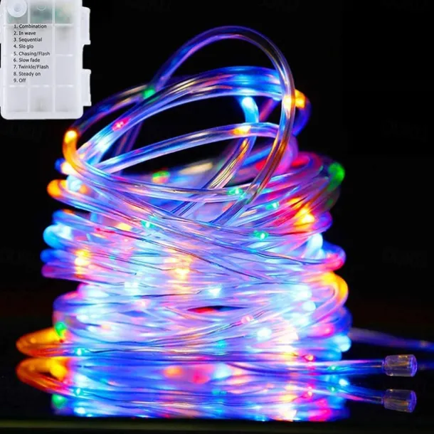 LED Rope Lights LED String Lights Outdoor Waterproof IP65 Christmas Fairy Lights 30m-300Leds 22m-200Leds 12m-100Leds 7m-50Leds 8 Modes Battery Powered Dimmable/Timer with Remote for Party