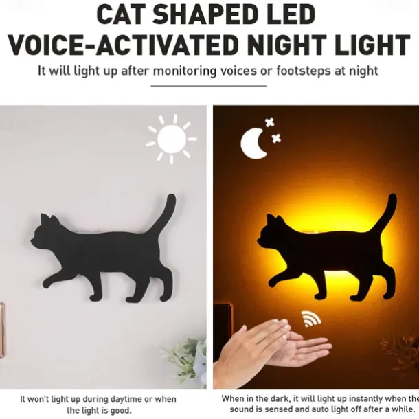Led Sensor Night Light Animal Cat Sound Control Shadow Lamp Projection Light Wall Light For Kids Bedroom Home Decoration