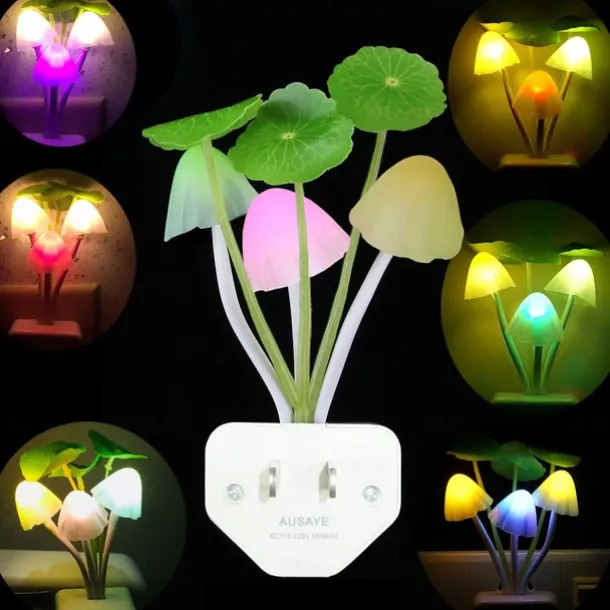 LED Sensor Night Light Plug-in Mushroom NightLights Color Changing Lamp Mushroom Decor, AUSAYE Mini Cute Night Lights for Kids Adults Bedroom Toilet Bathroom Stairs Kitchen Hallway