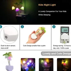 LED Sensor Night Light Plug-in Mushroom NightLights Color Changing Lamp Mushroom Decor, AUSAYE Mini Cute Night Lights for Kids Adults Bedroom Toilet Bathroom Stairs Kitchen Hallway