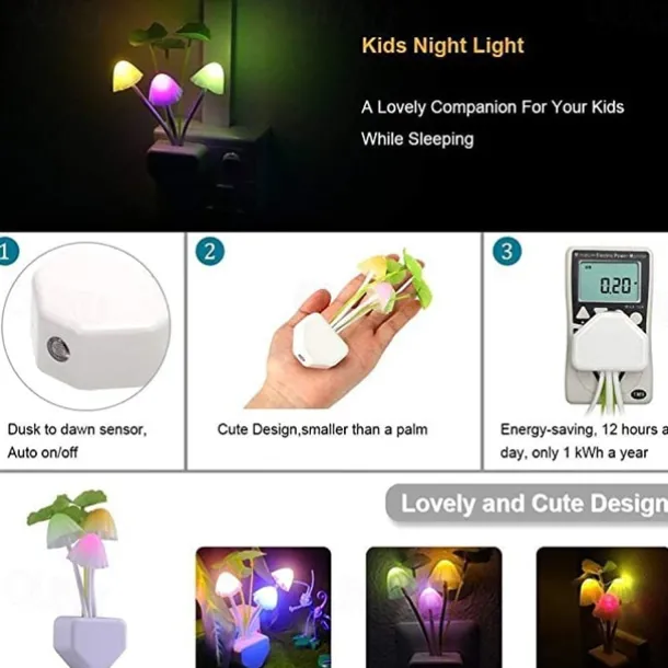 LED Sensor Night Light Plug-in Mushroom NightLights Color Changing Lamp Mushroom Decor, AUSAYE Mini Cute Night Lights for Kids Adults Bedroom Toilet Bathroom Stairs Kitchen Hallway