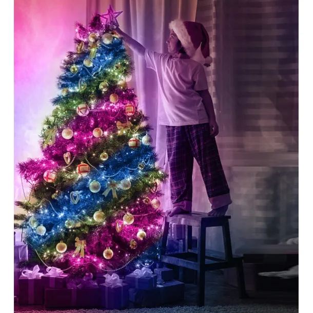 LED Smart Light Tuya Intelligent Point Control Leather Wire Light, IP68 Waterproof Christmas Tree Lights WiFi-Controlled Colorful LED Light String USB Power Supply with Remote Control