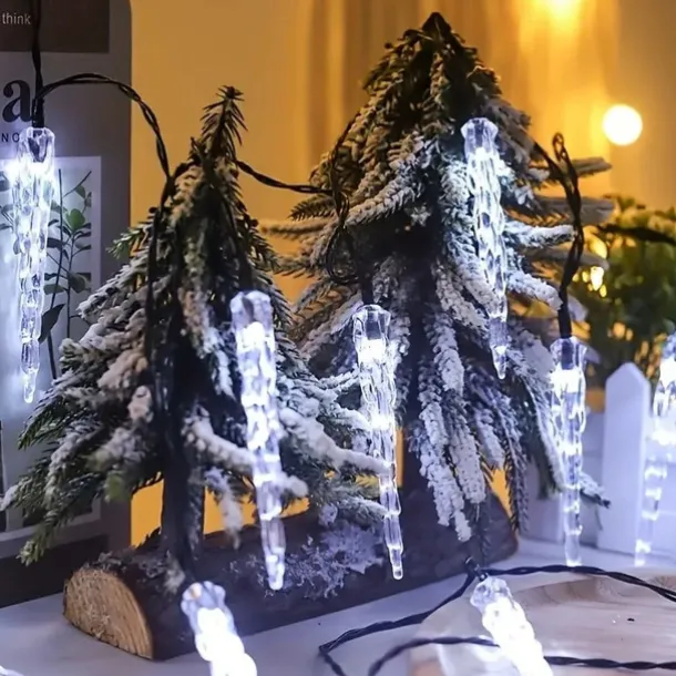LED Snowflake Icicle String Lights Solar Powered 5m 20LED 6.5m 30LED for Wedding Christmas New Year Thanksgiving Decor Button Control Switch Blinking Feature for Garden Decoration