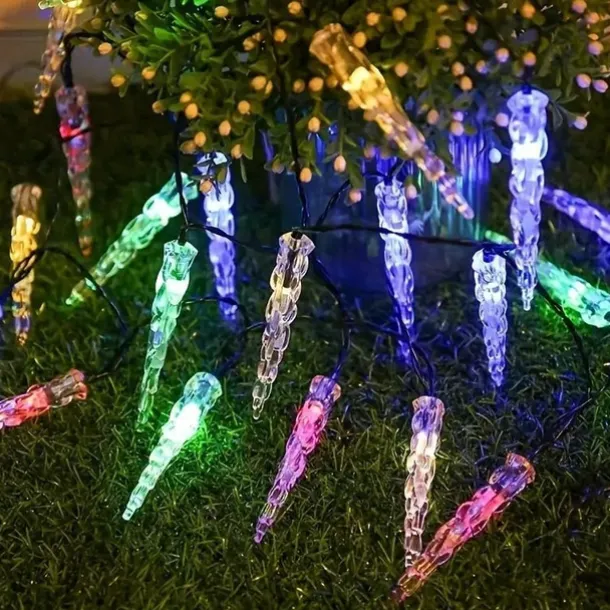 LED Snowflake Icicle String Lights Solar Powered 5m 20LED 6.5m 30LED for Wedding Christmas New Year Thanksgiving Decor Button Control Switch Blinking Feature for Garden Decoration