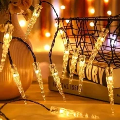 LED Snowflake Icicle String Lights Solar Powered 5m 20LED 6.5m 30LED for Wedding Christmas New Year Thanksgiving Decor Button Control Switch Blinking Feature for Garden Decoration