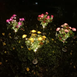 LED Solar Flower Lights Rhododendron Outdoor Simulated Flower Lamp LED Artificial Flower Floor Insertion Lamp Garden and Courtyard Decorative Lights Holiday Party Decorative Lights