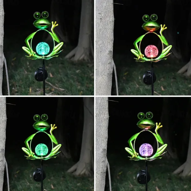 LED Solar Landscape Lights Frog Iron Crackle Ground Lamp Outdoor Garden Patio Animal Decoration Waterproof Auto On/Off Yard Pound Solar Light(Warm White / Multi Color)for Halloween