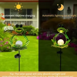 LED Solar Landscape Lights Frog Iron Crackle Ground Lamp Outdoor Garden Patio Animal Decoration Waterproof Auto On/Off Yard Pound Solar Light(Warm White / Multi Color)for Halloween
