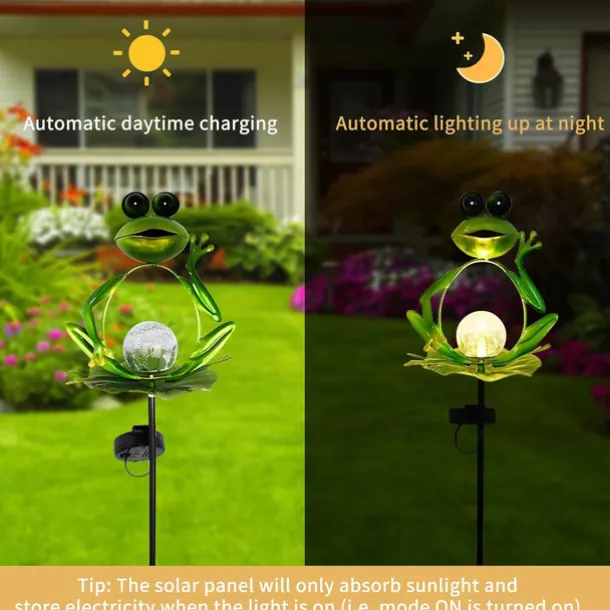 LED Solar Landscape Lights Frog Iron Crackle Ground Lamp Outdoor Garden Patio Animal Decoration Waterproof Auto On/Off Yard Pound Solar Light(Warm White / Multi Color)for Halloween