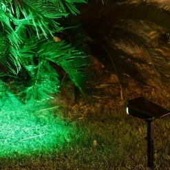 2/7LED Solar Spotlight Outdoor Waterproof Garden Courtyard Lawn Landscape Light Colorful RGB Lawn Light For Roadside Villa Park Garden Decor Light 1PC