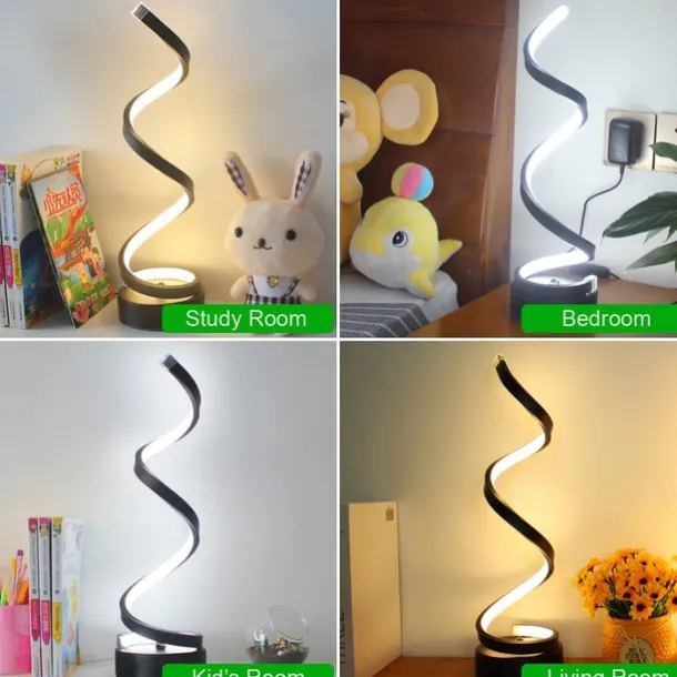 LED Spiral Table Lamp Modern Three-gear Dimming USB Power Button Switch