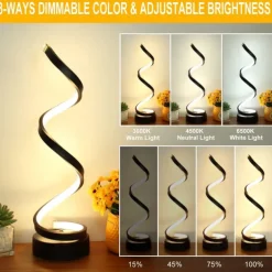 LED Spiral Table Lamp, Modern Simple Bedside Night Light Tri-Colors Dimmable USB Powered Creative Atmosphere Desk Lamp Home Bedroom Office Desktop Decoration Ornaments 1PC