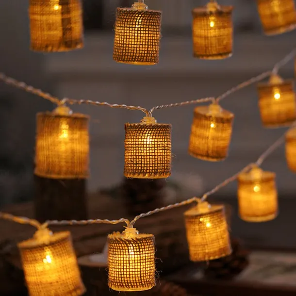 LED String Lights Christmas Lights Clearance Linen Cylindrical Nordic Design Battery Powered for Room Courtyard or Christmas Decorations Batteries Powered 1Set