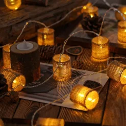 LED String Lights Christmas Lights Clearance Linen Cylindrical Nordic Design Battery Powered for Room Courtyard or Christmas Decorations Batteries Powered 1Set