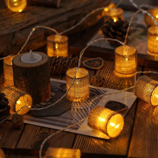 LED String Lights Christmas Lights Clearance Linen Cylindrical Nordic Design Battery Powered for Room Courtyard or Christmas Decorations Batteries Powered 1Set