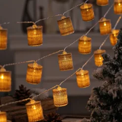 LED String Lights Christmas Lights Clearance Linen Cylindrical Nordic Design Battery Powered for Room Courtyard or Christmas Decorations Batteries Powered 1Set