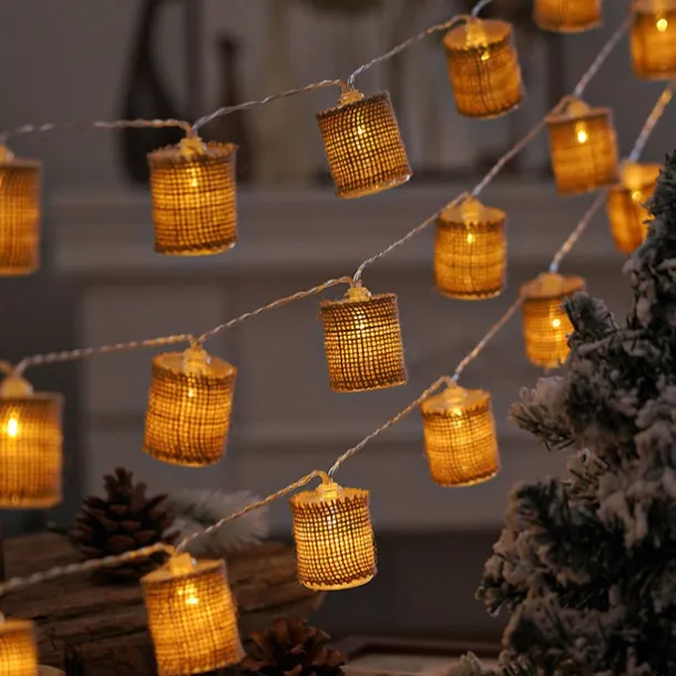 LED String Lights Christmas Lights Clearance Linen Cylindrical Nordic Design Battery Powered for Room Courtyard or Christmas Decorations Batteries Powered 1Set