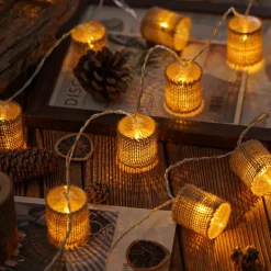 LED String Lights Christmas Lights Clearance Linen Cylindrical Nordic Design Battery Powered for Room Courtyard or Christmas Decorations Batteries Powered 1Set