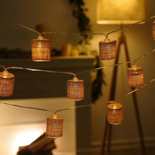 LED String Lights Christmas Lights Clearance Linen Cylindrical Nordic Design Battery Powered for Room Courtyard or Christmas Decorations Batteries Powered 1Set