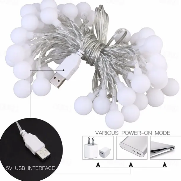 LED String Lights 3M-20LED 6M-40LED 10M-80LED Ball Lights USB Bulb Light String Waterproof Outdoor Wedding Christmas Holiday