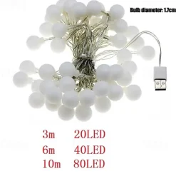 LED String Lights 3M-20LED 6M-40LED 10M-80LED Ball Lights USB Bulb Light String Waterproof Outdoor Wedding Christmas Holiday
