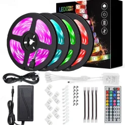 LED Strip Light Led Light Strip Kit Waterproof 20M(4x5M) 5050 10mm RGB 600 LEDs Strip Lights with 44Key IR Remote Controller Kit and 12V 10A EU US AU UK Power Supply with A set Mounting Bracket