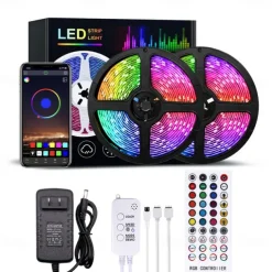 LED Strip Lights Bluetooth Music Sync 40/30/20/10m Color Changing LED Strip 40 Keys Remote Sensitive Built in Mic App Controlled LED Lights 5050 RGB APP Remote Mic 3 Button Switch