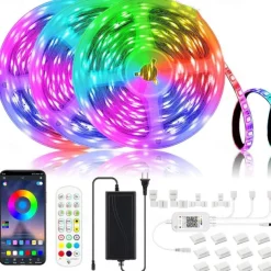 LED Strip Lights Bluetooth App Control 20m 66ft 600LEDs / 15m 49ft450LEDs RGB Color Changing SMD5050 Flexible Music Sync for Home Room Kitchen TV Decoration