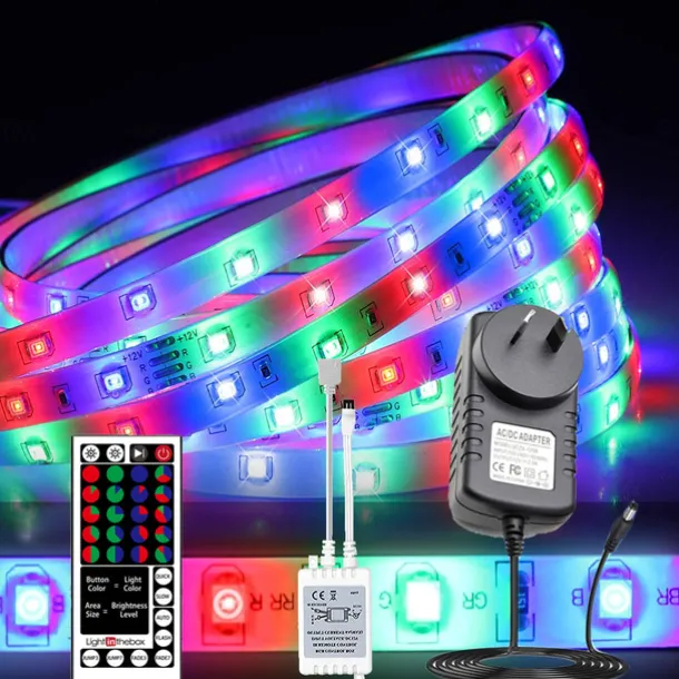 LED Strip Lights Flexible RGB 5M Tiktok Lights 300 LEDs 2835 8mm IR 44Key Remote Control Linkable Self-adhesive Color-changing