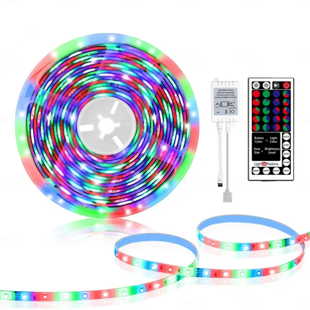 LED Strip Lights Flexible RGB 5M Tiktok Lights 300 LEDs 2835 8mm IR 44Key Remote Control Linkable Self-adhesive Color-changing