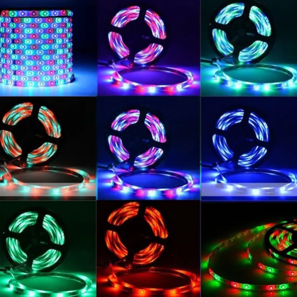 LED Strip Lights Flexible RGB 5M Tiktok Lights 300 LEDs 2835 8mm IR 44Key Remote Control Linkable Self-adhesive Color-changing