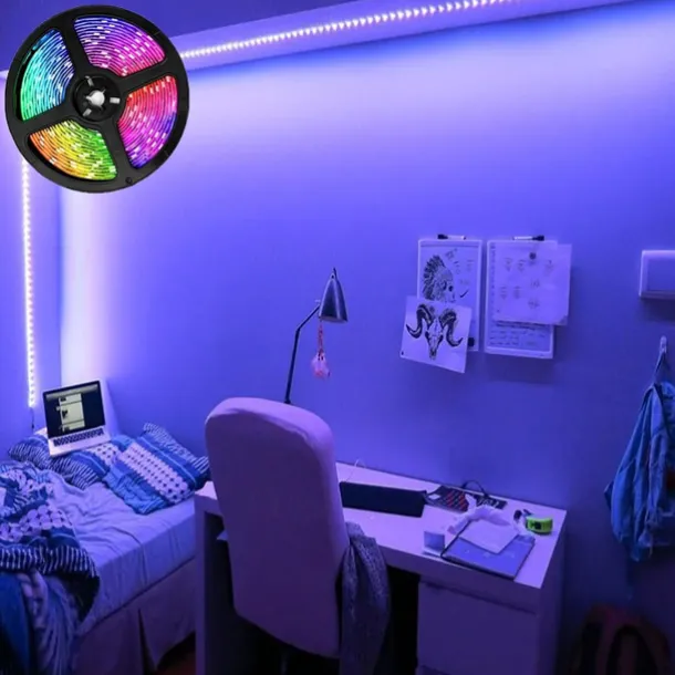 LED Strip Lights Flexible RGB 5M Tiktok Lights 300 LEDs 2835 8mm IR 44Key Remote Control Linkable Self-adhesive Color-changing