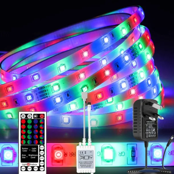 LED Strip Lights Flexible RGB 5M Tiktok Lights 300 LEDs 2835 8mm IR 44Key Remote Control Linkable Self-adhesive Color-changing