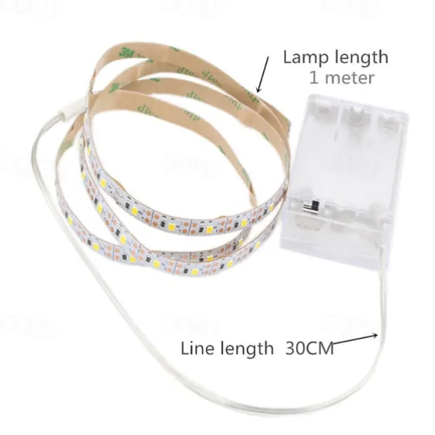 LED Strip Lights 1M Flexible Tiktok Lights 60 LEDs 2835 SMD 8mm Warm White White Cuttable Decorative Self-adhesive AA Batteries Powered Set