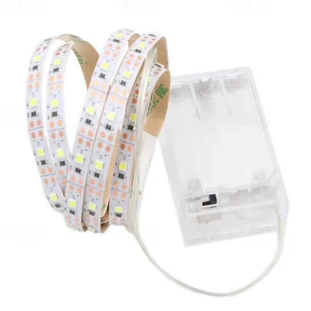 LED Strip Lights 1M Flexible Tiktok Lights 60 LEDs 2835 SMD 8mm Warm White White Cuttable Decorative Self-adhesive AA Batteries Powered Set